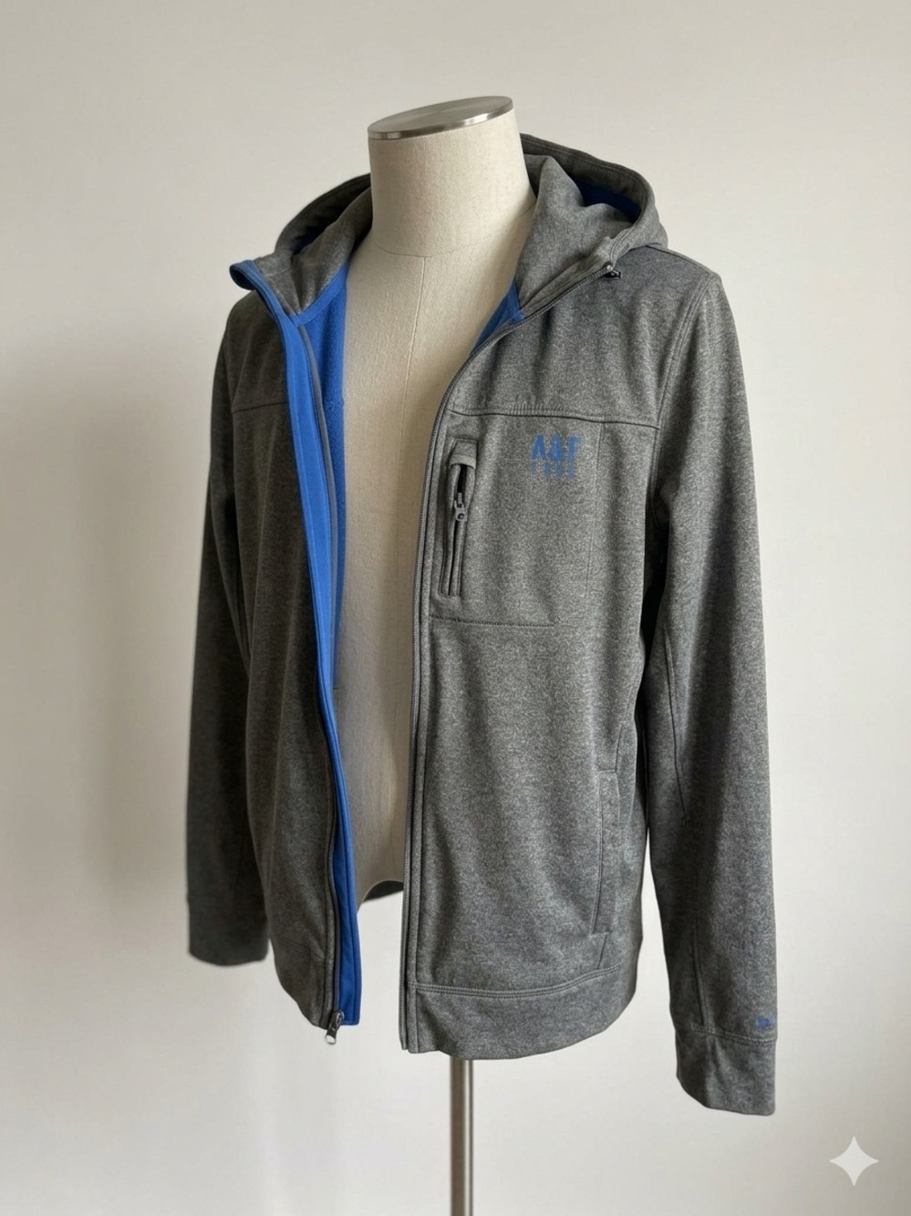 Abercrombie & Fitch Gray Hooded Performance Jacket with Blue Trim